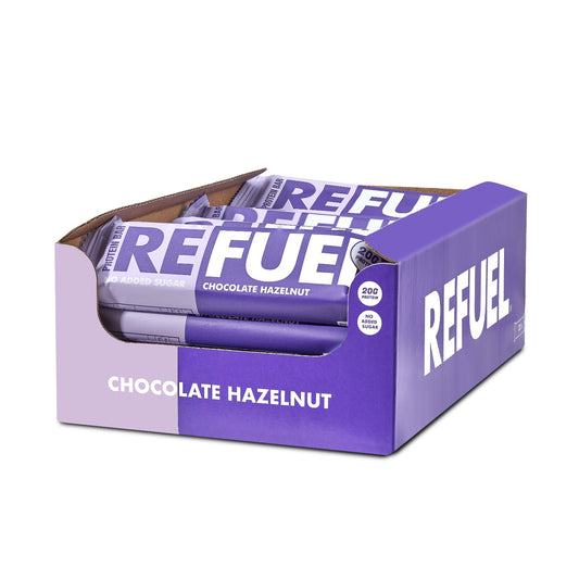 REFUEL Chocolate Hazelnut protein bar Box