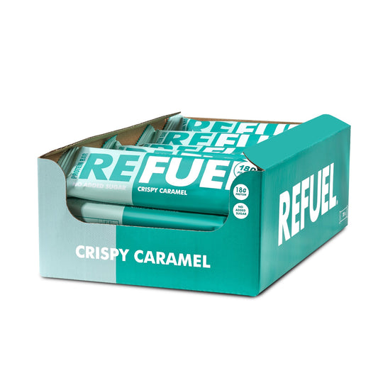 REFUEL Crispy Caramel protein bar Box